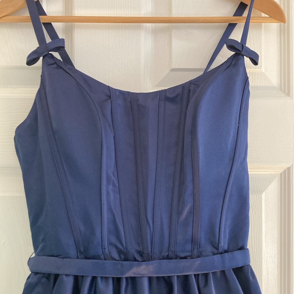 NWT Stacees A-line Scoop Neck Sleeveless Short/Mini Satin Dress Dark Navy Size 4 - Picture 7 of 10
